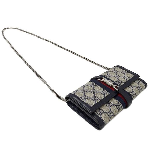 Gucci Wallet Long Wallet Chain Wallet GG Supreme Beige Blue Navy - Picture 3 of 7